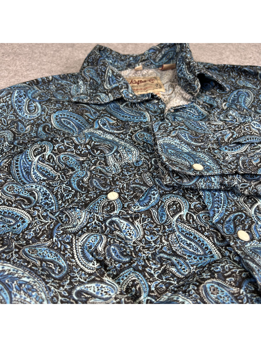 Rafter Western Shirt Men M Pearl Snap Long Sleeve Black Blue Paisley Cowboy Work